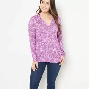 Isaac Mizrahi Live! Women's Floral V-Neck Top - Deep Purple - Size Small